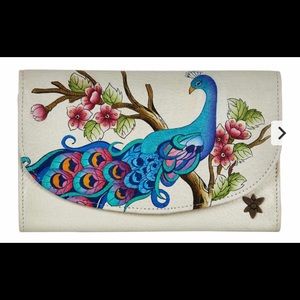 Anushka Hand Painted Leather Wallet - Peacock